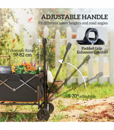 Outsunny 160L Folding Trolley Cart w/ Adjustable Handle, Black and Orange