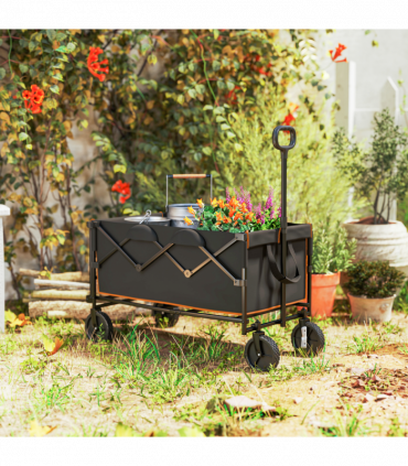 Outsunny 160L Folding Trolley Cart w/ Adjustable Handle, Black and Orange