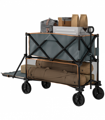 Outsunny Double Decker Folding Trolley Cart on Wheels, 200KG Capacity, Grey