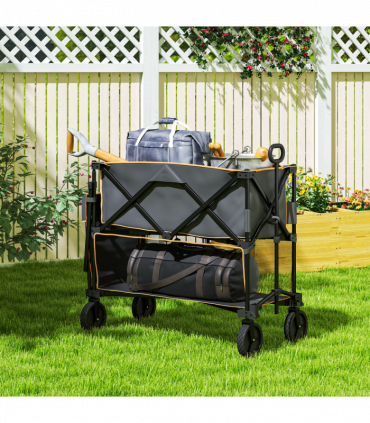 Outsunny Double Decker Folding Trolley Cart on Wheels, 200KG Capacity, Grey