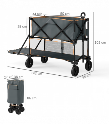 Outsunny Double Decker Folding Trolley Cart on Wheels, 200KG Capacity, Grey