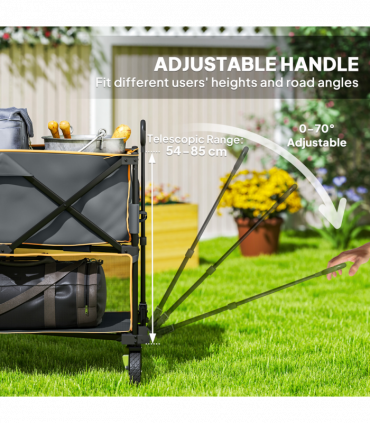 Outsunny Double Decker Folding Trolley Cart on Wheels, 200KG Capacity, Grey