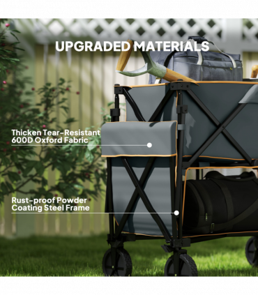 Outsunny Double Decker Folding Trolley Cart on Wheels, 200KG Capacity, Grey
