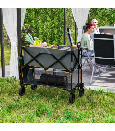 Outsunny Double Decker Folding Trolley Cart on Wheels, 200KG Capacity, Grey