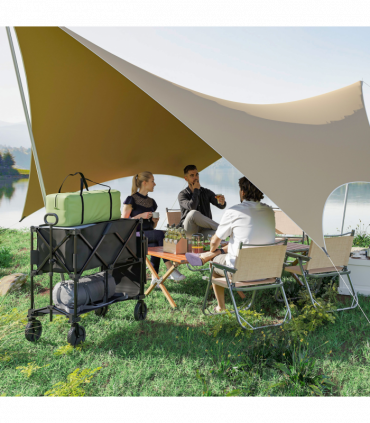 Outsunny Double Decker Folding Trolley Cart on Wheels, 200KG Capacity Black