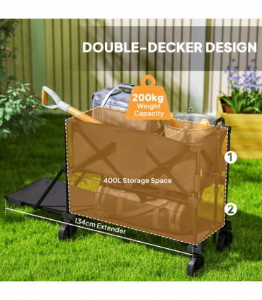 Outsunny Double Decker Folding Trolley Cart on Wheels, 200KG Capacity Black