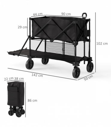 Outsunny Double Decker Folding Trolley Cart on Wheels, 200KG Capacity Black