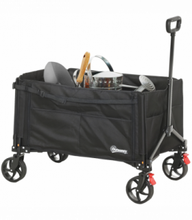 Outsunny Folding Trolley on Wheels, Garden Cart with Openable Sides, Black