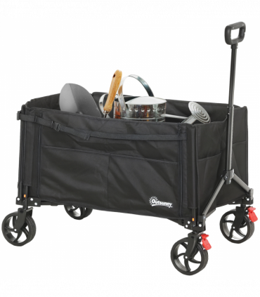 Outsunny Folding Trolley on Wheels, Garden Cart with Openable Sides, Black