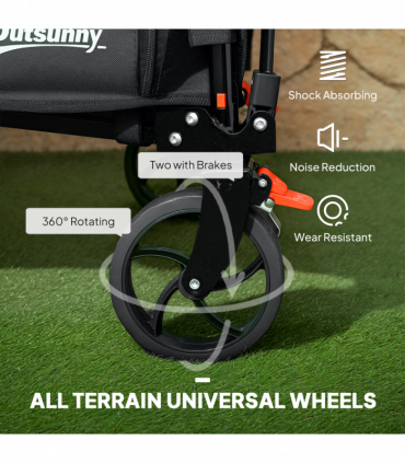 Outsunny Folding Trolley on Wheels, Garden Cart with Openable Sides, Black