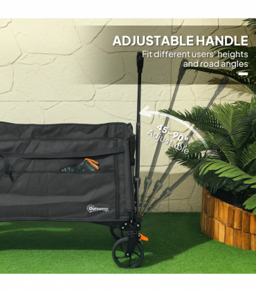 Outsunny Folding Trolley on Wheels, Garden Cart with Openable Sides, Black