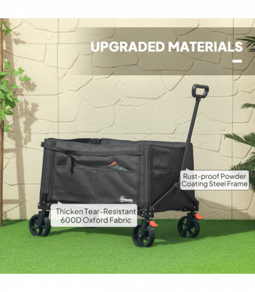 Outsunny Folding Trolley on Wheels, Garden Cart with Openable Sides, Black