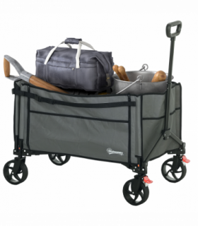 Outsunny Folding Trolley on Wheels, Garden Cart with Openable Sides, Grey