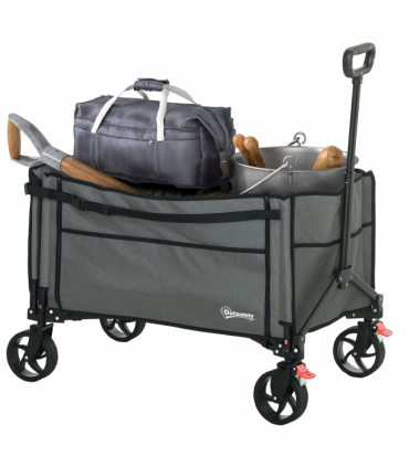 Outsunny Folding Trolley on Wheels, Garden Cart with Openable Sides, Grey