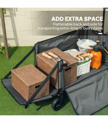 Outsunny Folding Trolley on Wheels, Garden Cart with Openable Sides, Grey