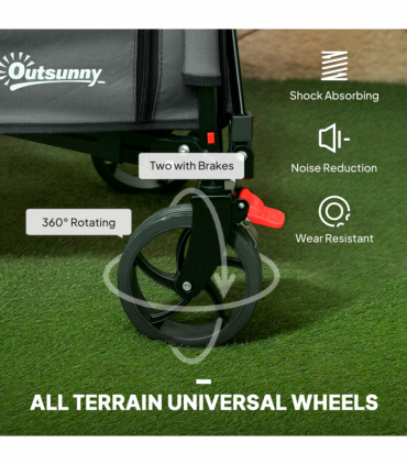 Outsunny Folding Trolley on Wheels, Garden Cart with Openable Sides, Grey
