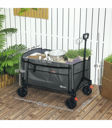 Outsunny Folding Trolley on Wheels, Garden Cart with Openable Sides, Grey