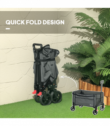 Outsunny Folding Trolley on Wheels, Garden Cart with Openable Sides, Grey