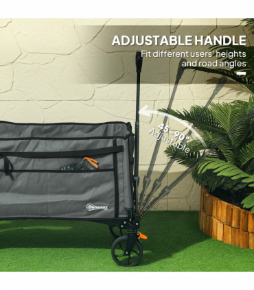 Outsunny Folding Trolley on Wheels, Garden Cart with Openable Sides, Grey