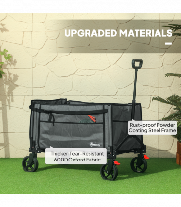 Outsunny Folding Trolley on Wheels, Garden Cart with Openable Sides, Grey