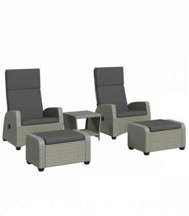 Outsunny 5 PCs Rattan Garden Furniture Set with Reclining Chairs, Grey