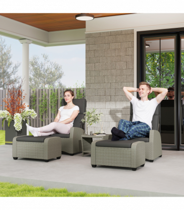 Outsunny 5 PCs Rattan Garden Furniture Set with Reclining Chairs, Grey