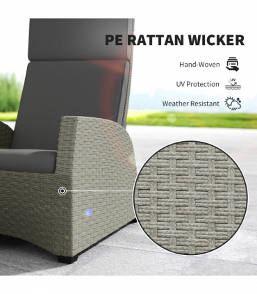 Outsunny 5 PCs Rattan Garden Furniture Set with Reclining Chairs, Grey