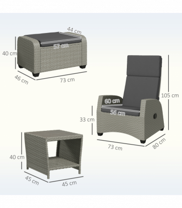 Outsunny 5 PCs Rattan Garden Furniture Set with Reclining Chairs, Grey