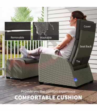 Outsunny 5 PCs Rattan Garden Furniture Set with Reclining Chairs, Grey