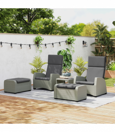 Outsunny 5 PCs Rattan Garden Furniture Set with Reclining Chairs, Grey