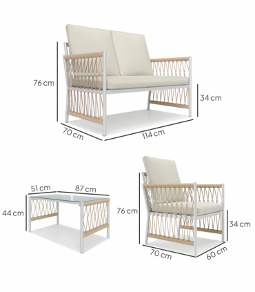 Outsunny 4 Seater Rattan Garden Sofa Set with Glass Top Coffee Table Khaki