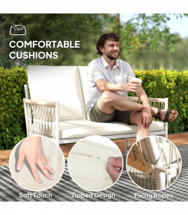 Outsunny 4 Seater Rattan Garden Sofa Set with Glass Top Coffee Table Khaki