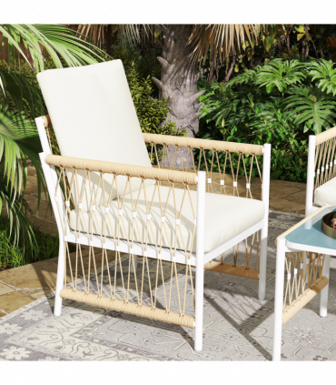 Outsunny 4 Seater Rattan Garden Sofa Set with Glass Top Coffee Table Khaki