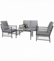 Outsunny 4 Seater Rattan Garden Sofa Set with Glass Top Coffee Table Grey