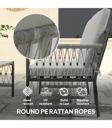 Outsunny 4 Seater Rattan Garden Sofa Set with Glass Top Coffee Table Grey