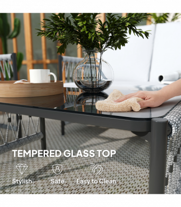 Outsunny 4 Seater Rattan Garden Sofa Set with Glass Top Coffee Table Grey