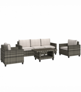 Outsunny 5 Seater Wicker Outdoor Furniture Set for Balcony, Light Grey