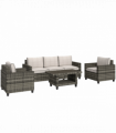 Outsunny 5 Seater Wicker Outdoor Furniture Set for Balcony, Light Grey