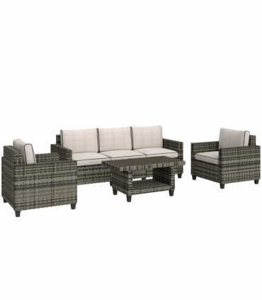 Outsunny 5 Seater Wicker Outdoor Furniture Set for Balcony, Light Grey