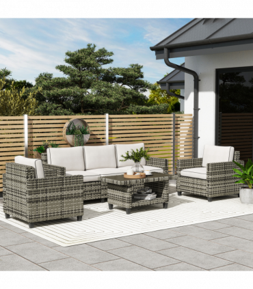 Outsunny 5 Seater Wicker Outdoor Furniture Set for Balcony, Light Grey