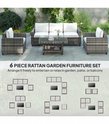 Outsunny 5 Seater Wicker Outdoor Furniture Set for Balcony, Light Grey