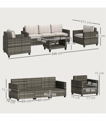 Outsunny 5 Seater Wicker Outdoor Furniture Set for Balcony, Light Grey