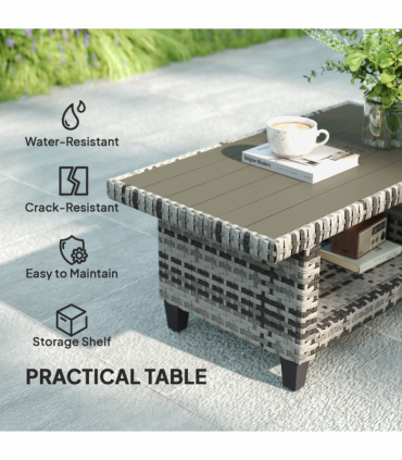 Outsunny 5 Seater Wicker Outdoor Furniture Set for Balcony, Light Grey