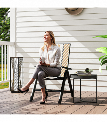 Outsunny Rattan Folding Chair w/ 5-Position Adjustable Backrest, Orange