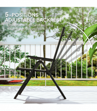 Outsunny Rattan Folding Chair w/ 5-Position Adjustable Backrest, Orange