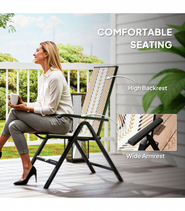 Outsunny Rattan Folding Chair w/ 5-Position Adjustable Backrest, Orange