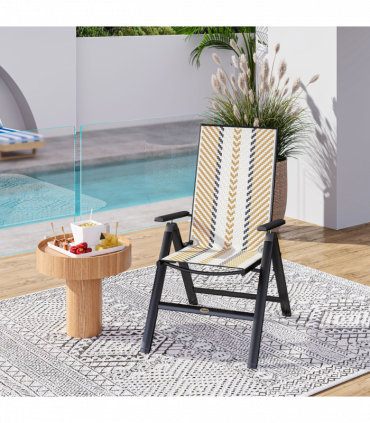 Outsunny Rattan Folding Chair w/ 5-Position Adjustable Backrest, Orange