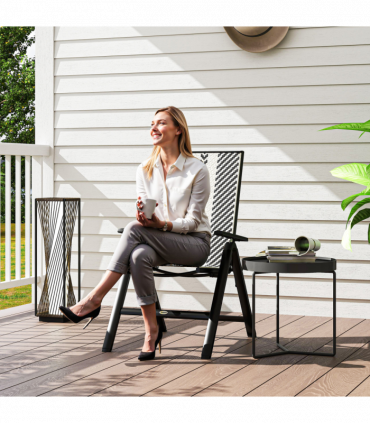 Outsunny Rattan Folding Chair w/ 5-Position Adjustable Backrest, Black