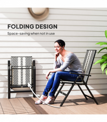 Outsunny Rattan Folding Chair w/ 5-Position Adjustable Backrest, Black
