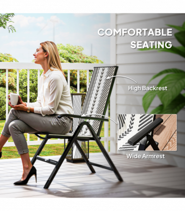 Outsunny Rattan Folding Chair w/ 5-Position Adjustable Backrest, Black